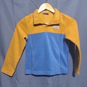 Columbia Kids Sz SMALL 1/4 Button Long Sleeve Pullover Colorblock Brown Blue